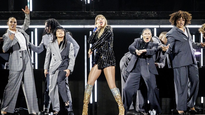 Taylor Swift on stage at the Rogers Centre in Toronto on November 14, 2024.