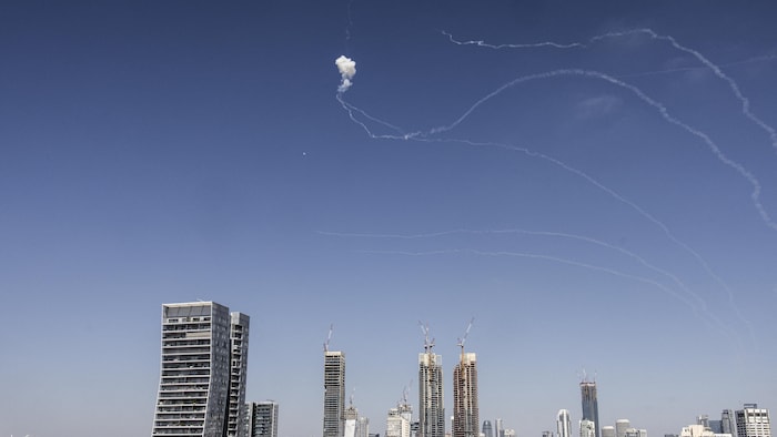 A missile is intercepted above Tel Aviv.