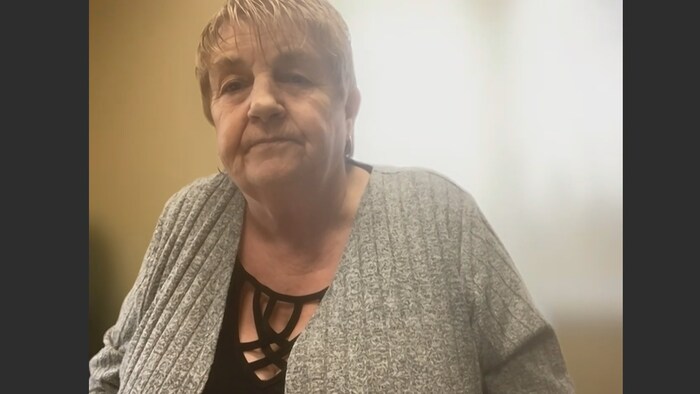 En entrevue par vidéo, Theresa McAllister discute avec un journaliste.