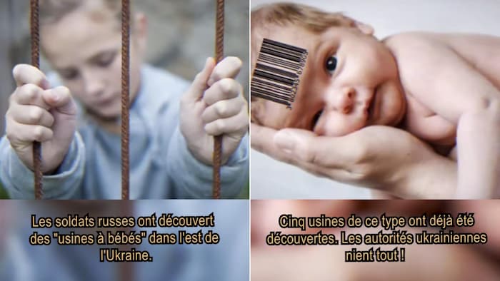 Des captures d'écran d'une vidéo TikTok qui dit que les soldats russes ont découvert des « usines à bébés » dans l'est de l'Ukraine.
