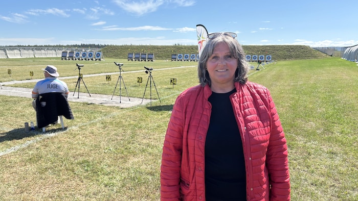 She is on the competition field.