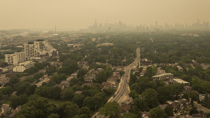 Vue sur Toronto avec fumée.