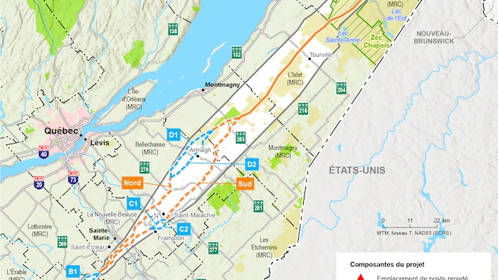 Une carte affichant les tracés possibles.