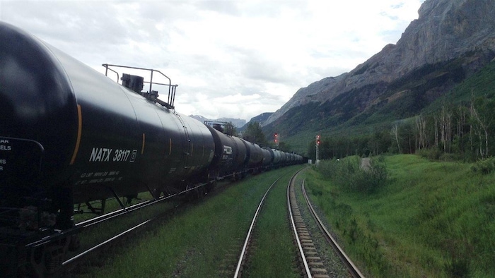 Wagons carrying oil cross the rocks towards the west coast.