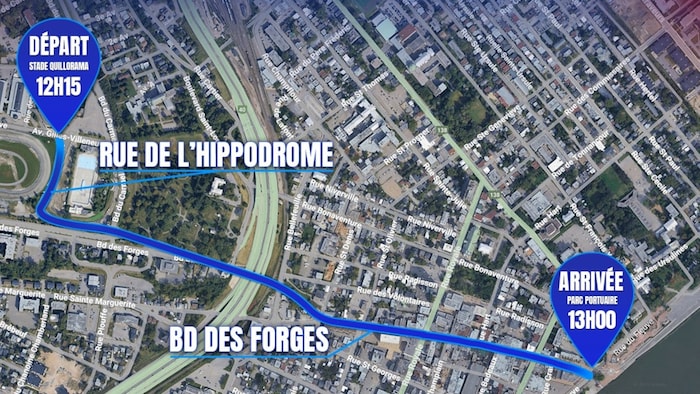 Le trajet de la parade des Lions de Trois-Rivières.