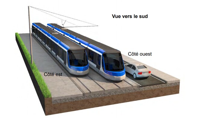 Un croquis du projet de tramway à Québec.