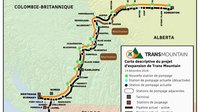Carte descriptive du projet d'expansion de Trans Mountain.