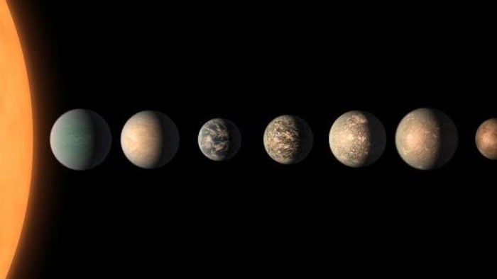 Illustration artistique montrant les planètes du système Trappist-1.