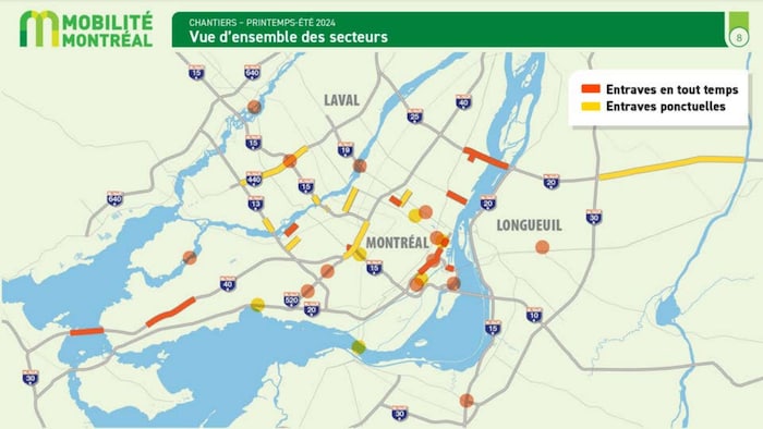 Entraves routières : Montréal prévoit 44 chantiers pour le printemps et