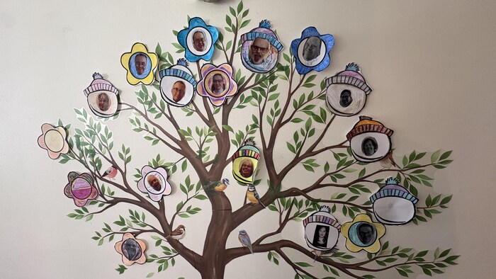 Un arbre fictif avec des visages collés