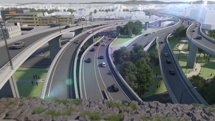 La modélisation d'un échangeur du Troisième lien (côté Québec) par le ministère des Transports, en 2021.