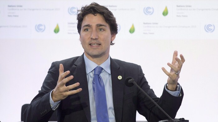 Justin Trudeau s'exprimant à la COP21