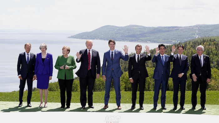 Photo de famille des dirigeants du G 7 le 8 juin 2018 à La Malbaie, au Québec.