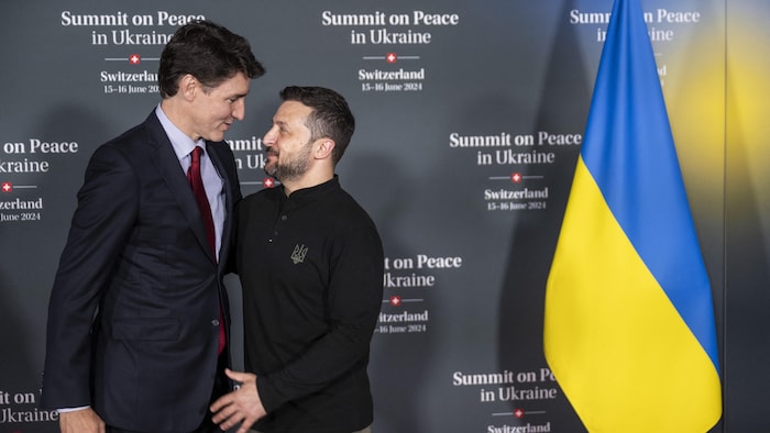 Justin Trudeau y Volodymyr Zelensky.