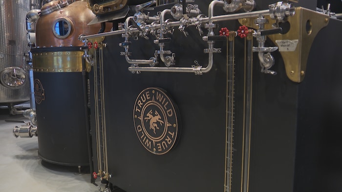 De la machinerie et des tuyaux dans une distillerie.