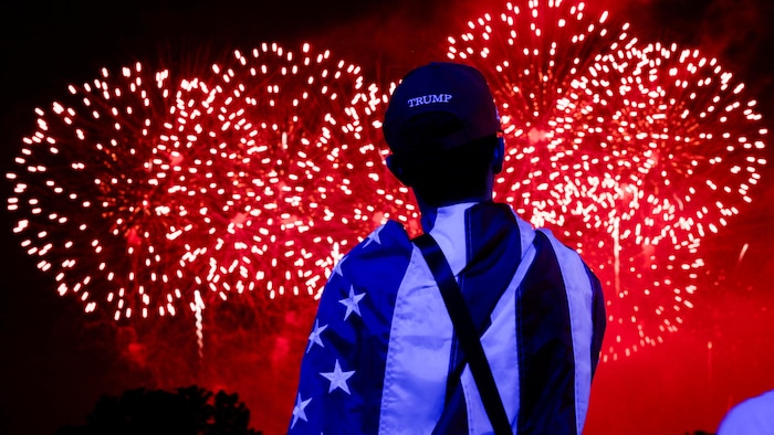 Une personne assiste au feu d'artifice à Washington. 