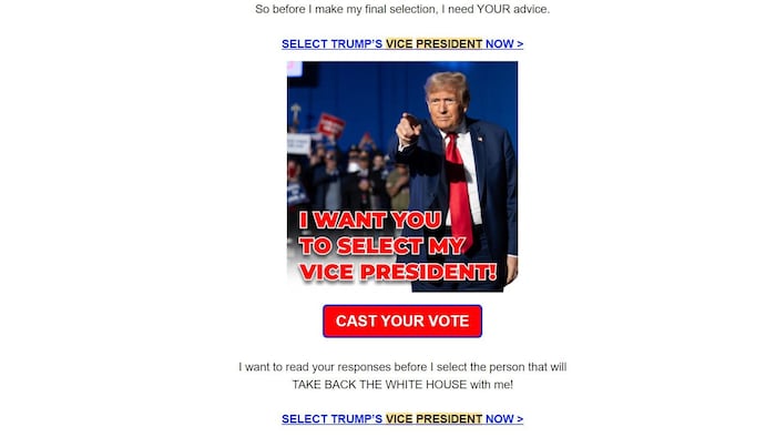 Screenshot from Donald Trump's website.