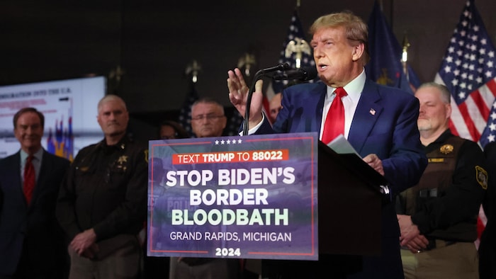 L'ancien président américain Donald Trump s'exprime lors d'un événement de campagne à Grand Rapids, au Michigan.