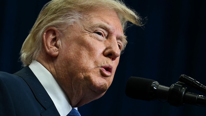 Donald Trump parle dans un micro.