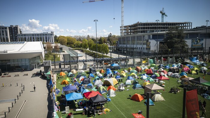 Un campement pro-palestinien sur le campus de l'UBC. 