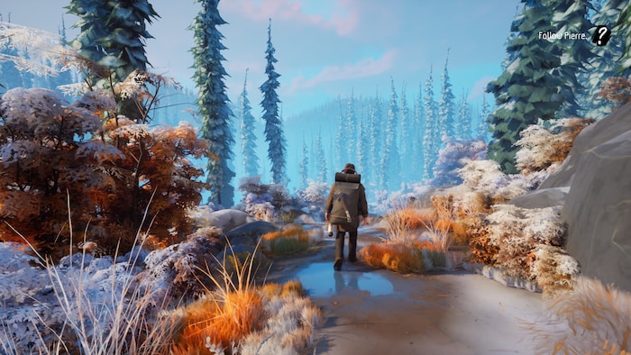 A virgin and snowy landscape, with an indigenous character, seen from the back.