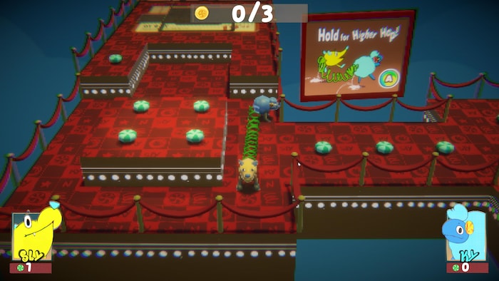 Une image d'un jeu vidéo où un mouton et un chien sont reliés par un ressort.