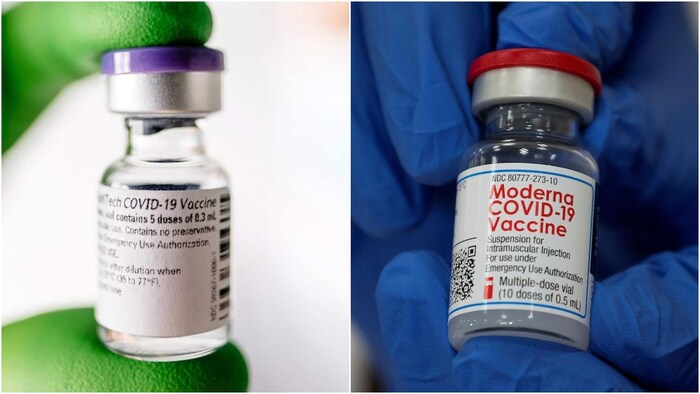 Des photos de fioles de vaccin juxtaposées.