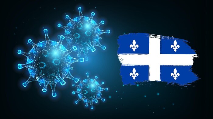 Des virus avec le drapeau du Québec.