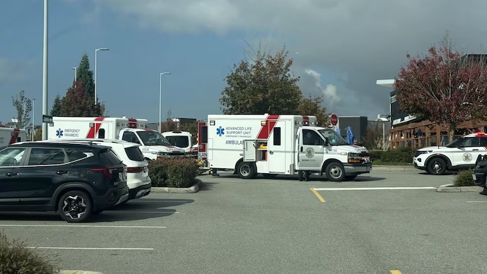 Des ambulances dans un stationnement.