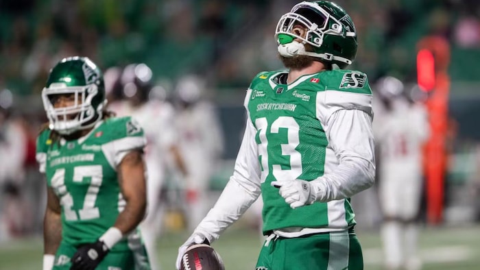 Le joueur de ligne défensive des Roughriders de la Saskatchewan, Benoit Marion.