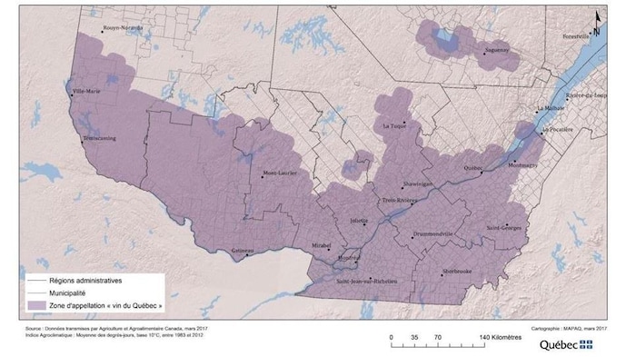Une carte indique la zone délimitée par Québec, basée sur l’indice de degrés-jours, qui s’arrête à La Pocatière.