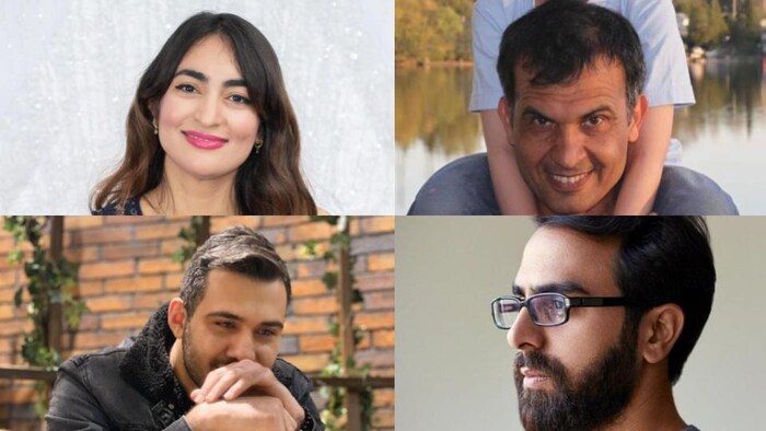 Photo montage de quatre photos : Alma Oladi en haut à gauche), Saeed Kashani (en bas à gauche), Mansour Pourjam (en haut à droite) et Fareed Arasteh (en bas à droite).