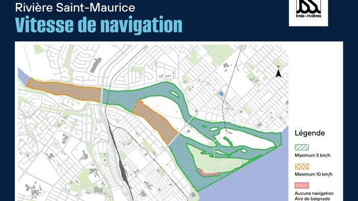 Une carte indique les limites de vitesse à respecter sur la rivière Saint-Maurice.