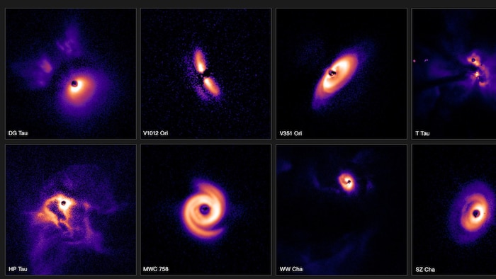 Sélection d'images montrant des disques provenant des régions de notre galaxie observées dans les études.