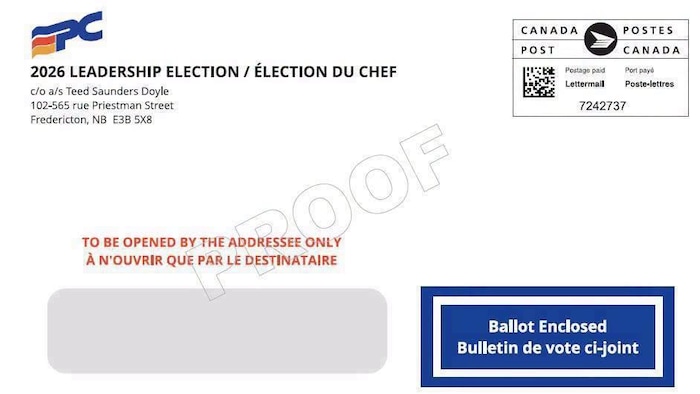Une enveloppe de vote pour l'élection du chef du Parti progressiste-conservateur du Nouveau-Brunswick.