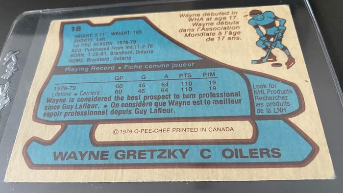 L'envers d'une boîte de cartes de hockey datant de 1979.