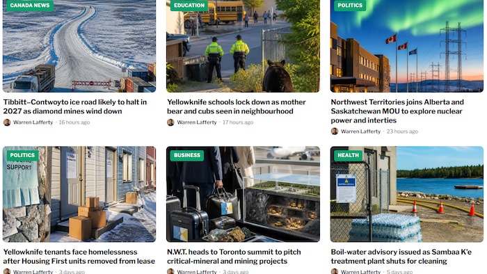 Une capture d’écran présentant six articles de presse générés par l’intelligence artificielle.