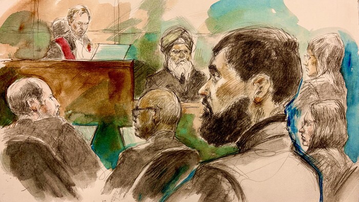 Une illustration judiciaire de l'audience sur le cautionnent de Gurpreet Singh.
