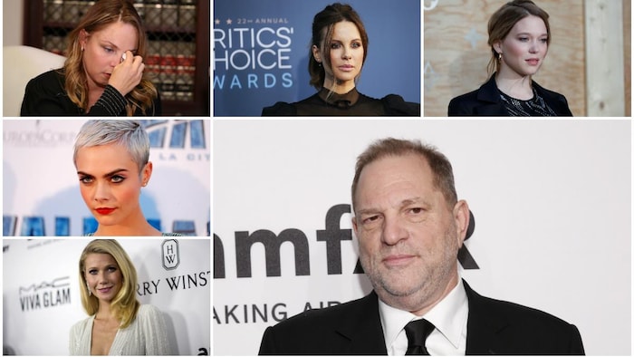 Quelques actrices disant avoir été harcelées ou agressées par le producteur Harvey Weinstein (en bas à droite).