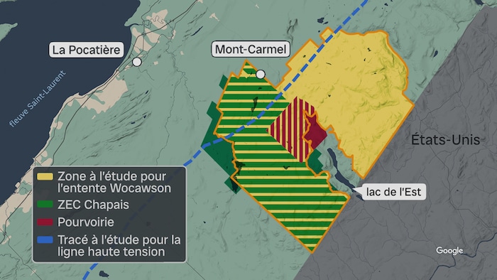Une carte montrant la zone pressentie pour le projet éolien.