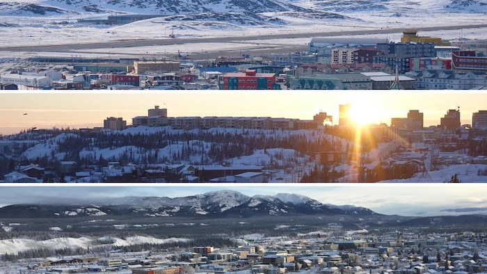 Montage photo de trois capitales du Nord en hiver.
