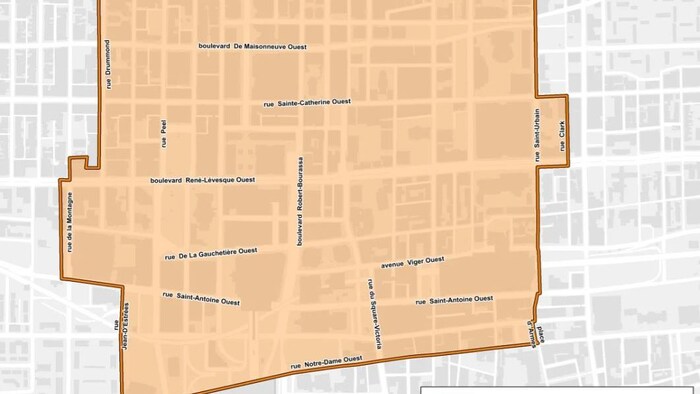 Carte de la zone des affaires au centre-ville de Montréal.