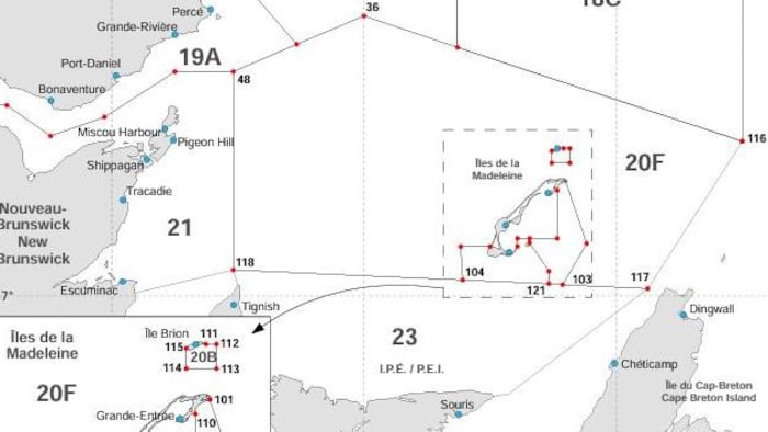 Une carte montrant les zones de pêche au pétoncle du golfe.