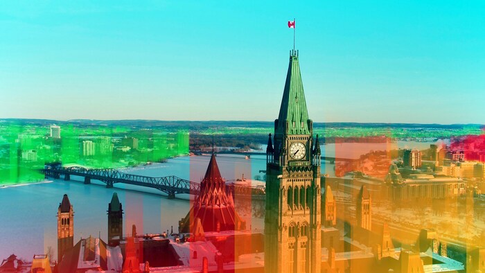 Montage photo de la colline du Parlement et de la rivière des Outaouais