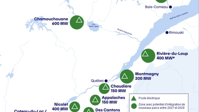 Les 10 zones choisies par Hydro-Québec pour l'appel d'offres du 12 septembre. Les projets retenus devront être mis en service en 2027, 2028 et 2029.