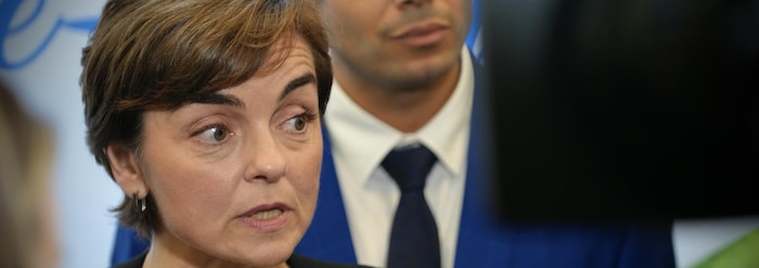 Christine Fréchette en point de presse.
