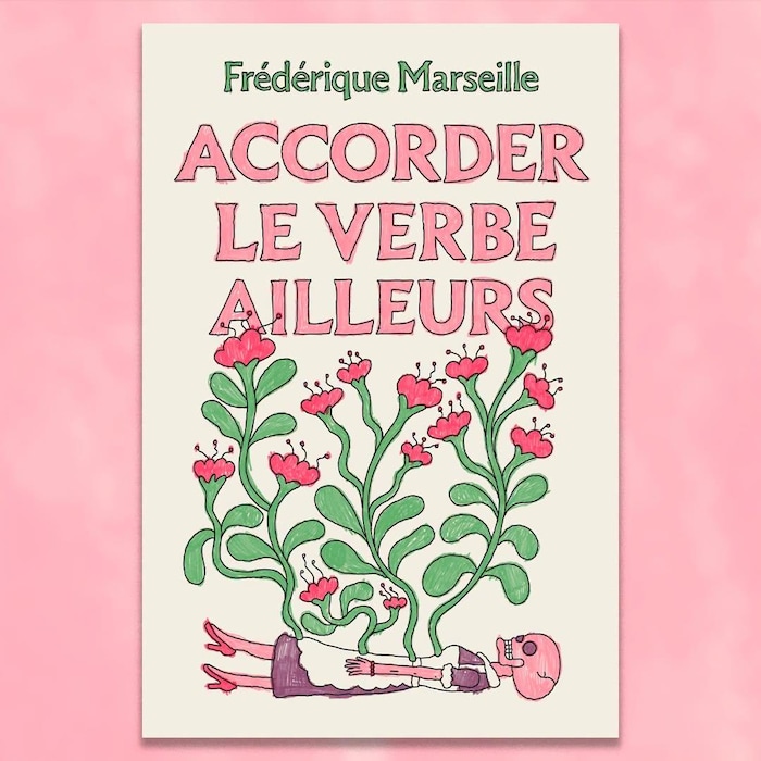 La couverture du livre, sur laquelle est dessinée un squelette, avec un tablier, duquel sortent des fleurs.
