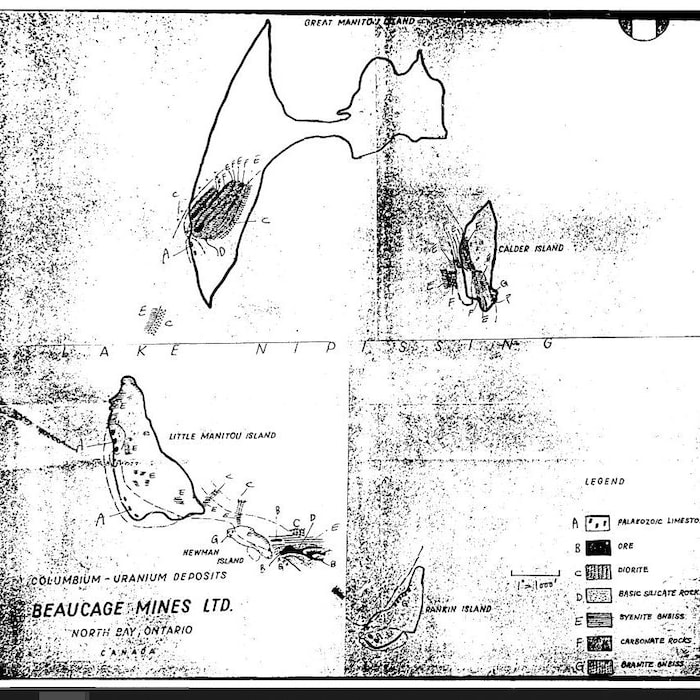 Une carte des Îles sur le lac Nipissing, où se trouve le projet minier. 