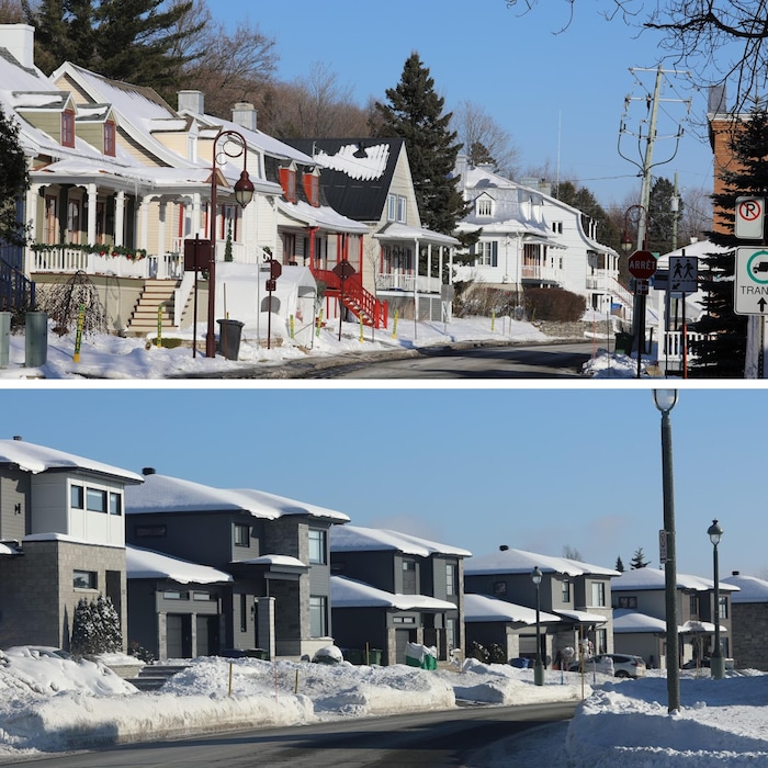 Comparaison entre un pâté de maisons provenant d'une époque plus ancienne et un développement résidentiel récent