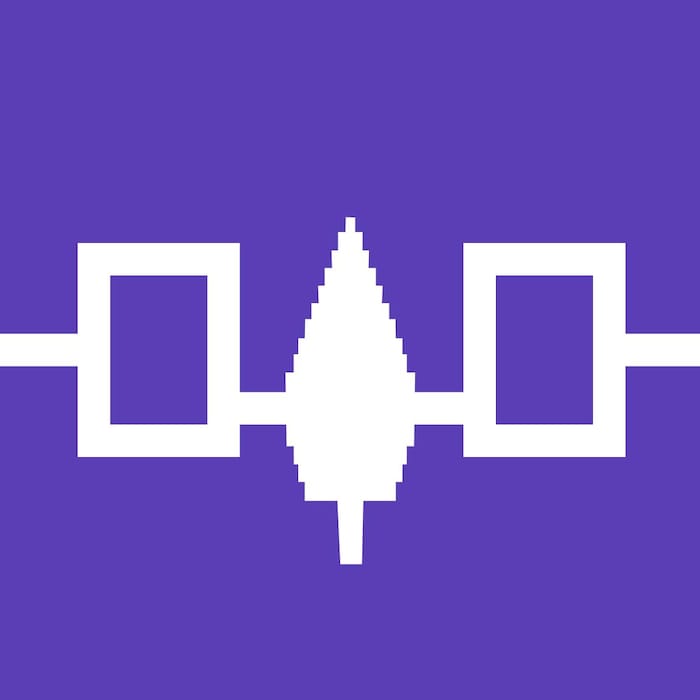 Un pin relié à une série de rectangles sur un fond violet.